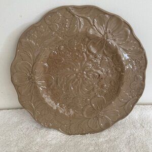 Circa 1830 Relief Molded Yellowware Pottery Plate, Strawberries and Florals